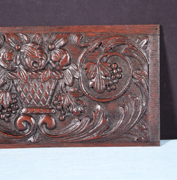 13" Wide French Antique Panel Solid Oak Wood Salvage Mid 1800's with Flowers