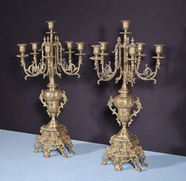 XL 24" Tall Pair of Large Vintage French Bronze Candelabra Candlesticks