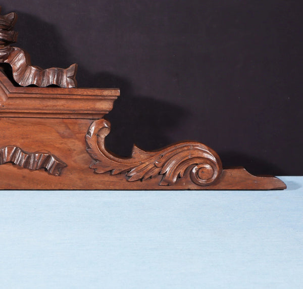 46" Wide Antique French Solid Walnut Wood Louis XVI Highly Carved Detailed Crest