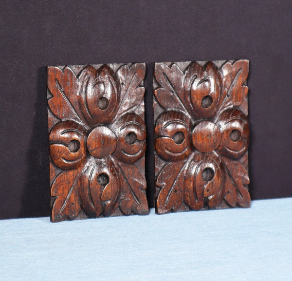 Pair of 4" French Antique Highly Carved Corbels/Trim/Brackets Solid Oak Wood