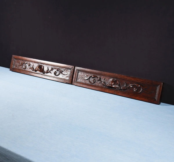 20" Wide Pair of Antique Carved Drawer Panels/Trim in Solid Oak Wood