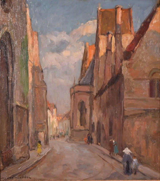 Antique Signed Oil on Panel Painting Maurice Van Middel of St John's Hospital