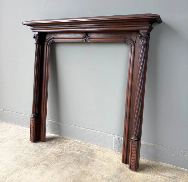 54" Tall French Antique Gothic Fireplace Mantel in Solid & Veneered Walnut