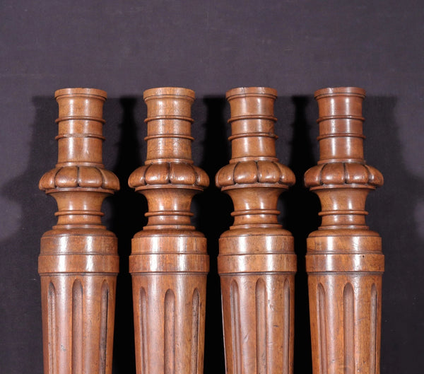 24" Tall Set of Four French Antique Solid Walnut Wood Posts/Pillars