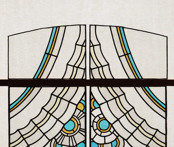 Set of 6 Vintage Art Deco French Stained Glass Panels with Textured Glass