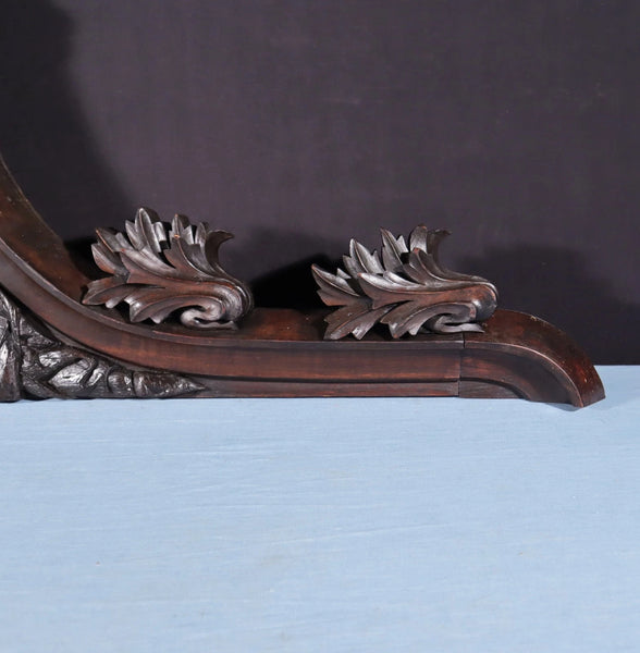 59" Wide Antique French Gothic Revival Crest/Pediment in Solid Walnut & Oak Wood