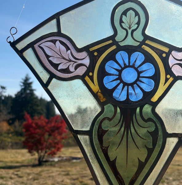 16" Tall Antique Belgian Stained/Leaded Glass Panel by Bertrand Bardenhewer