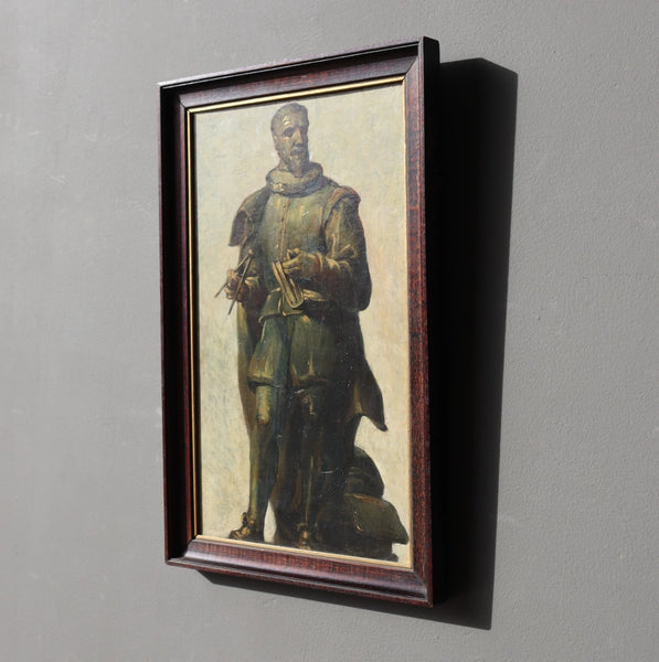 Antique Framed Oil on Panel Painting/Study of Statue of Simon Stevin in Brugge