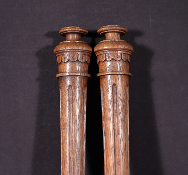 Pair of 26" French Antique Solid Oak Wood Gothic Posts/Pillars/Columns