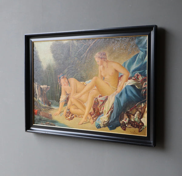 50" Wide Framed Oil On Canvas Painting After Francois Boucher "Diana Bathing"