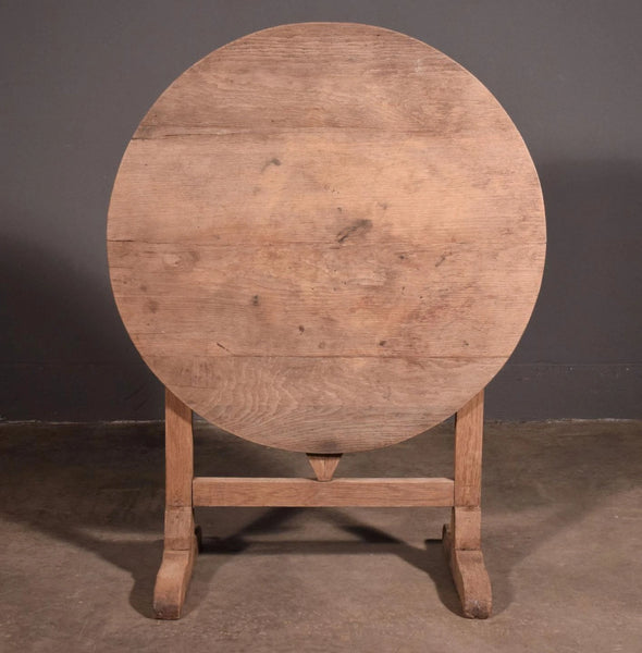 Antique French Solid Oak Rustic Wood Wine Tasting Table Tilt Top