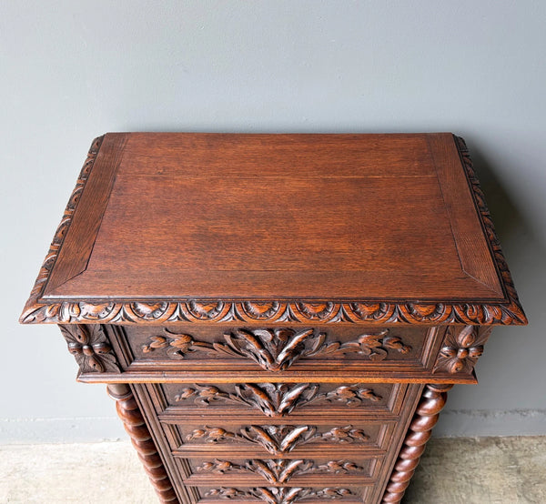 French Antique Solid Oak Wood Seven Drawer Lingerie Chest/Dresser