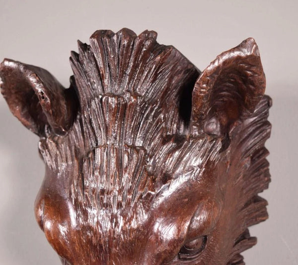 Large 10" Antique Decorative Carved French Hunting Boar's Head in Solid Walnut