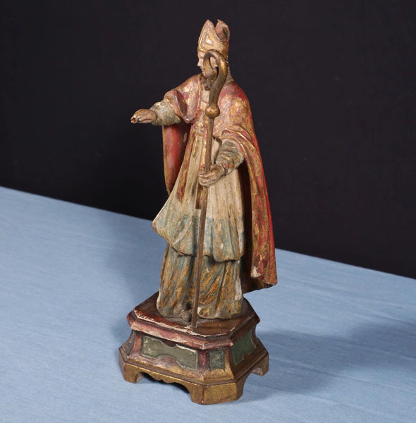 12" Antique Carved/Painted Pine Wood Statue/Sculpture St. Nicholas Late 1800's