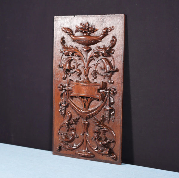 17" Tall French Antique Solid Walnut Wood Highly Carved Panel Salvage