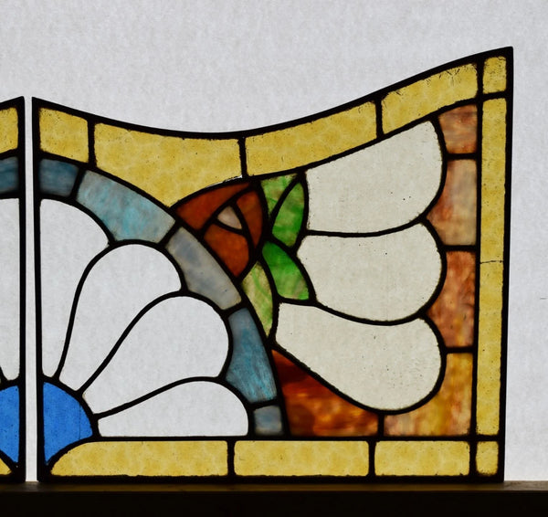 Pair of Vintage French Art Deco Stained Glass Panels with Copper Frames