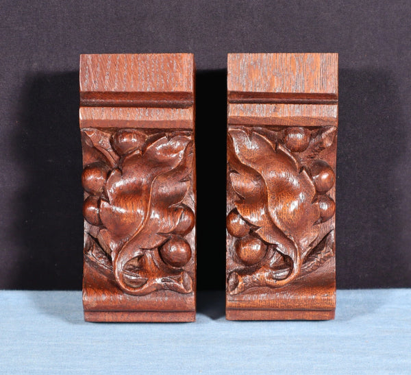 Pair of 4" French Antique Highly Carved Corbels/Trim/Brackets Solid Oak Wood