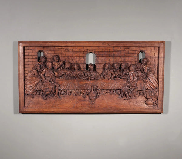 Large Vintage Highly Carved Panel of Jesus and 12 Disciples "The Last Supper"