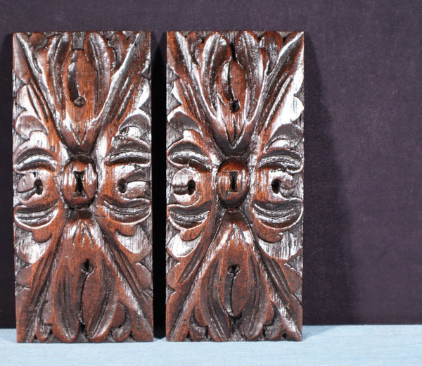 Pair of 6" French Antique Highly Carved Corbels/Trim/Brackets Solid Oak Wood