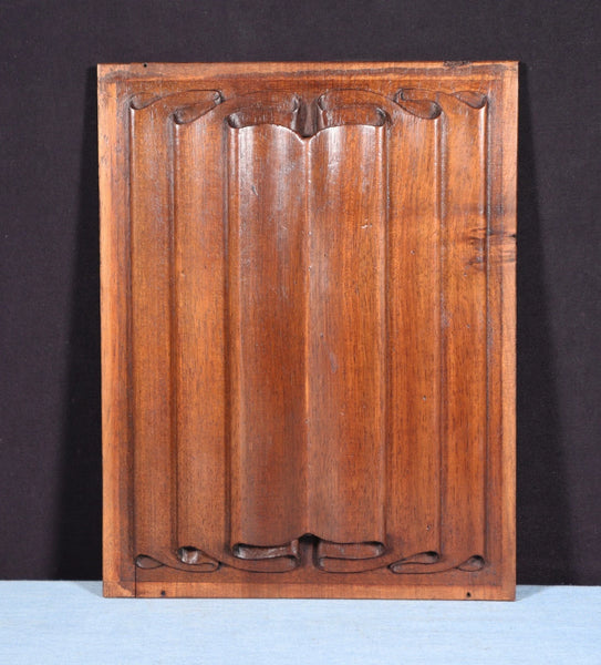 French Antique Gothic Revival Panel in Solid Walnut w/Linen Fold Carving