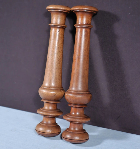 15" Tall Pair of French Antique Solid Walnut Wood Posts/Pillars/Trim Salvage