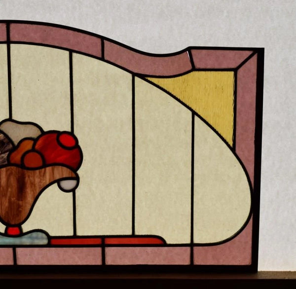 30" Wide Vintage French Art Deco Stained/Leaded Glass Panel with Flowers