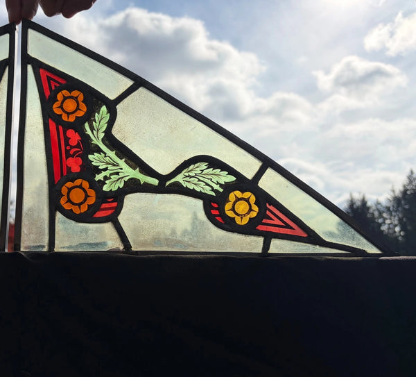 9" Tall Antique Pair of Belgian Stained/Leaded Glass Panels by B. Bardenhewer