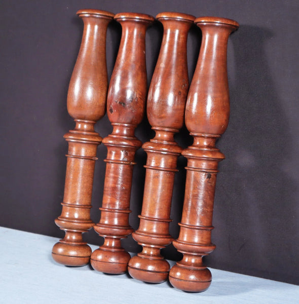 15" Set of Four French Antique Solid Mahogany Wood Posts/Pillars/Trim Salvage