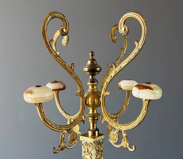 68" Tall Ornate Vintage Brass & Onyx Marble Coat/Hat Rack Hall Tree/Stand