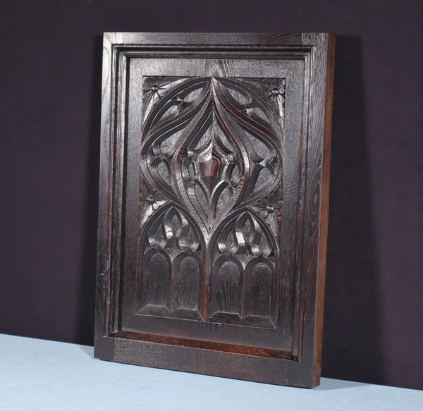 French Antique Gothic Revival Panel in Solid Chestnut Wood Salvage Late 1800's