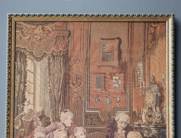 61" Tall Framed Vintage Belgian Tapestry Signed "Doutreligne" Card Players