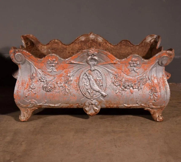 XL Pair of French Antique Cast Iron Louis XV Style Planters/Flower Pots Garden