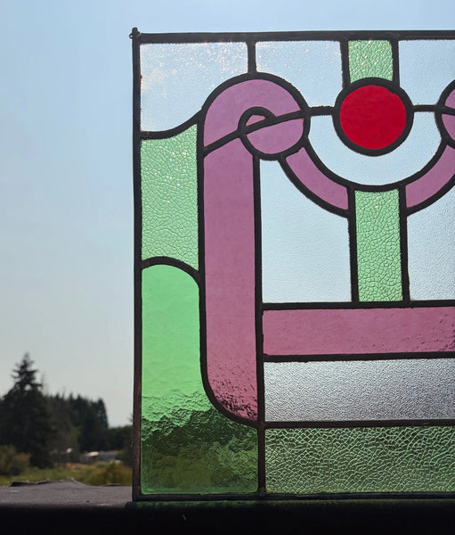 18" Tall Antique French Stained Glass Panel with Leaded Glass, Window, Hanging