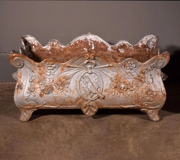 XL Pair of French Antique Cast Iron Louis XV Style Planters/Flower Pots Garden