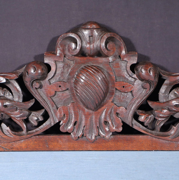 32" Wide Antique French Solid Oak Wood Highly Carved Detailed Crest