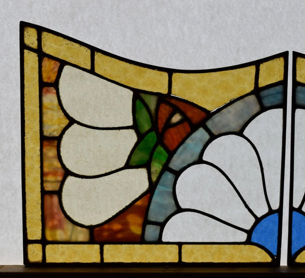 Pair of Vintage French Art Deco Stained Glass Panels with Copper Frames