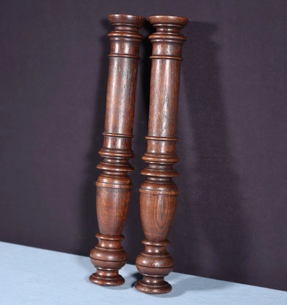 17" Pair of French Antique Solid Oak Wood Posts/Pillars/Trim Salvage