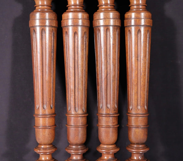 24" Tall Set of Four French Antique Solid Walnut Wood Posts/Pillars