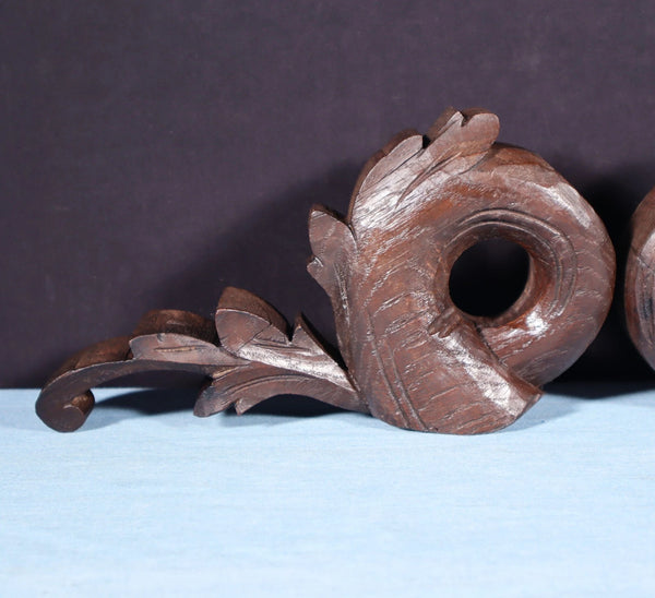 8" Wide Pair of Highly Carved Solid Oak Wood French Trim Pieces Salvage