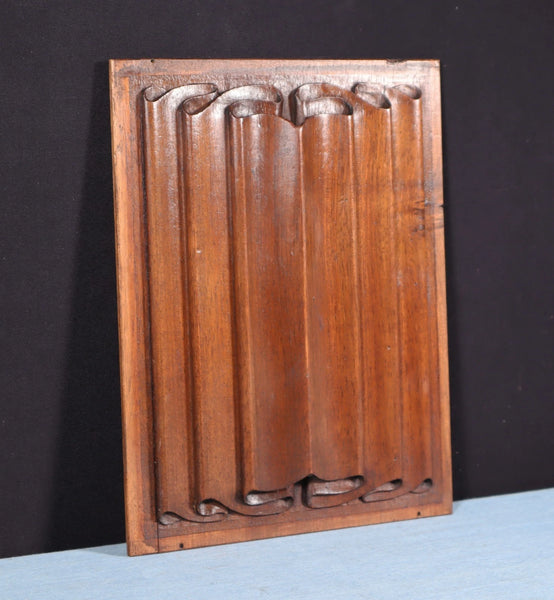 French Antique Gothic Revival Panel in Solid Walnut w/Linen Fold Carving