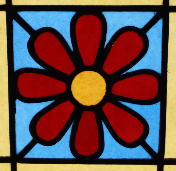 9" Tall Antique French Stained Glass Panel with Flower Leaded Glass