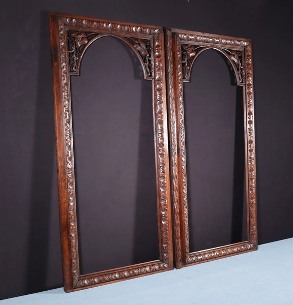 42" Tall Pair of Antique French Cabinet Door Frames in Solid Oak Wood Salvage
