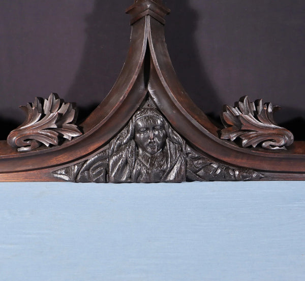 59" Wide Antique French Gothic Revival Crest/Pediment in Solid Walnut & Oak Wood