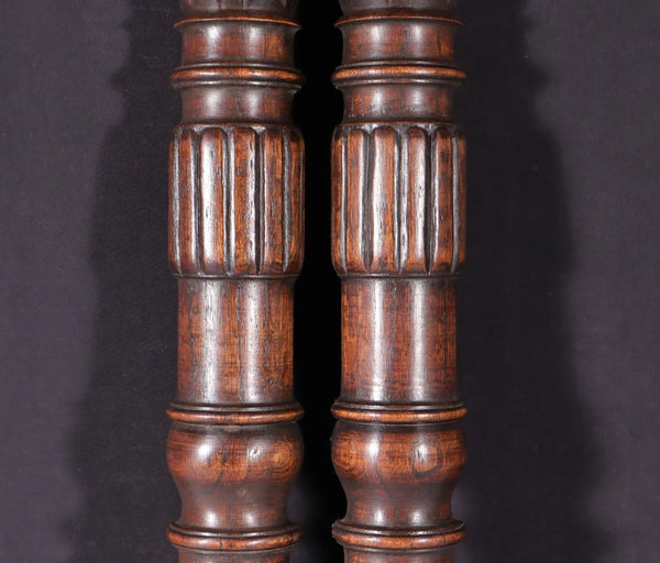 Pair of 27" Vintage French Solid Oak Wood Gothic Posts/Pillars/Columns