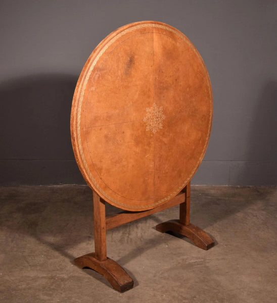 Antique French Solid Oak and Ash Wood Wine Tasting Table with Tilt Leather Top