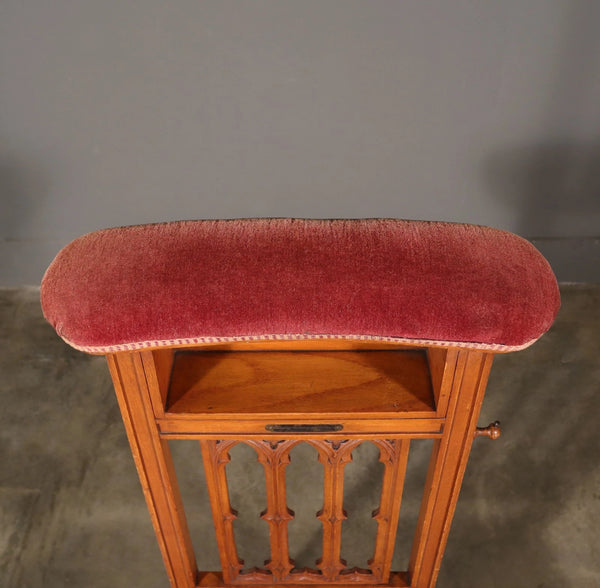 Antique French Gothic Revival Solid Oak Upholstered Prayer Chair (Prie Dieu)