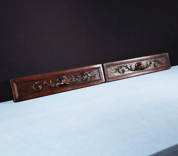 20" Wide Pair of Antique Carved Drawer Panels/Trim in Solid Oak Wood