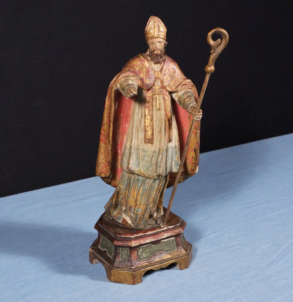 12" Antique Carved/Painted Pine Wood Statue/Sculpture St. Nicholas Late 1800's