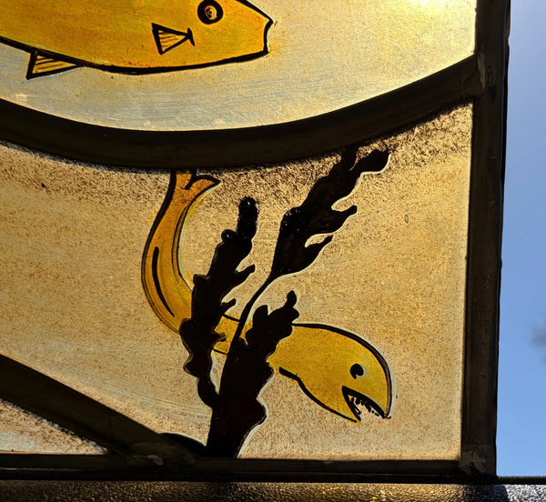 Vintage Dutch Stained/Leaded Glass Panel by Lea Steppe Sea Life Themed