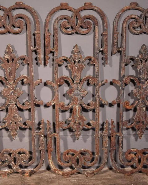 Set of 6 Matching 33" Tall French Cast Iron Panels/Fence/Window Grilles